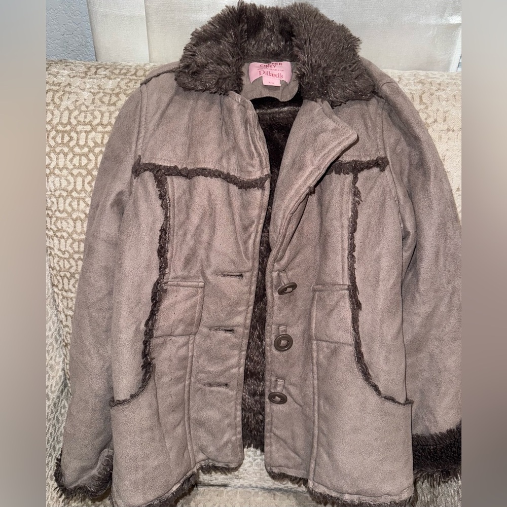 Copper Key kids Tan Teddy Jacket with Faux Fur Trim